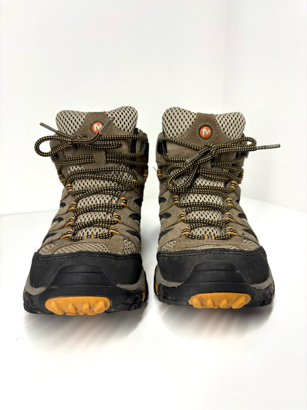 Merrell Men's Tan and Black Hiking Boots with Yellow Accents